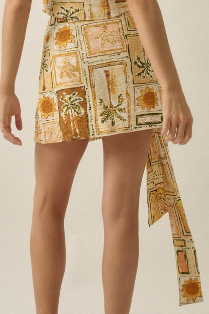 Lost in Paradise Tropical-Print Wrap Mini Skort