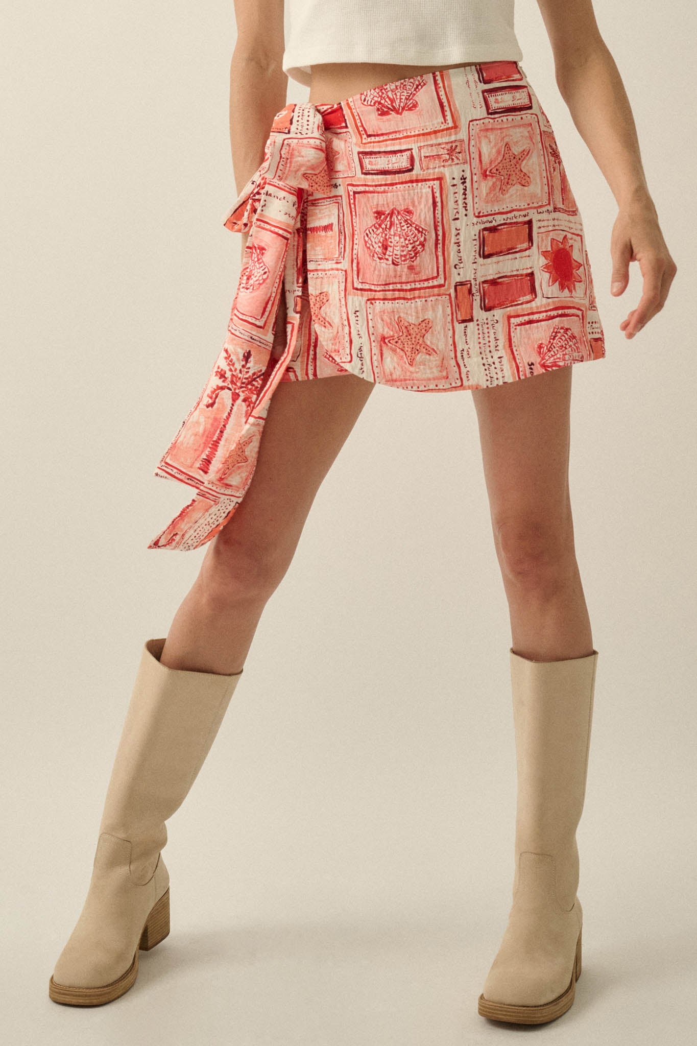 Lost in Paradise Tropical-Print Wrap Mini Skort