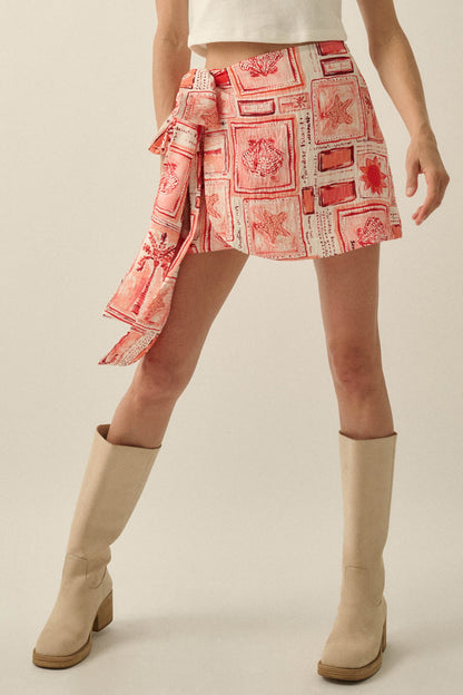 Lost in Paradise Tropical-Print Wrap Mini Skort