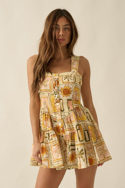 Paradise Bound Tropical-Print Tiered Ruffle Romper