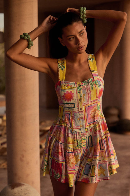 Paradise Bound Tropical-Print Tiered Ruffle Romper