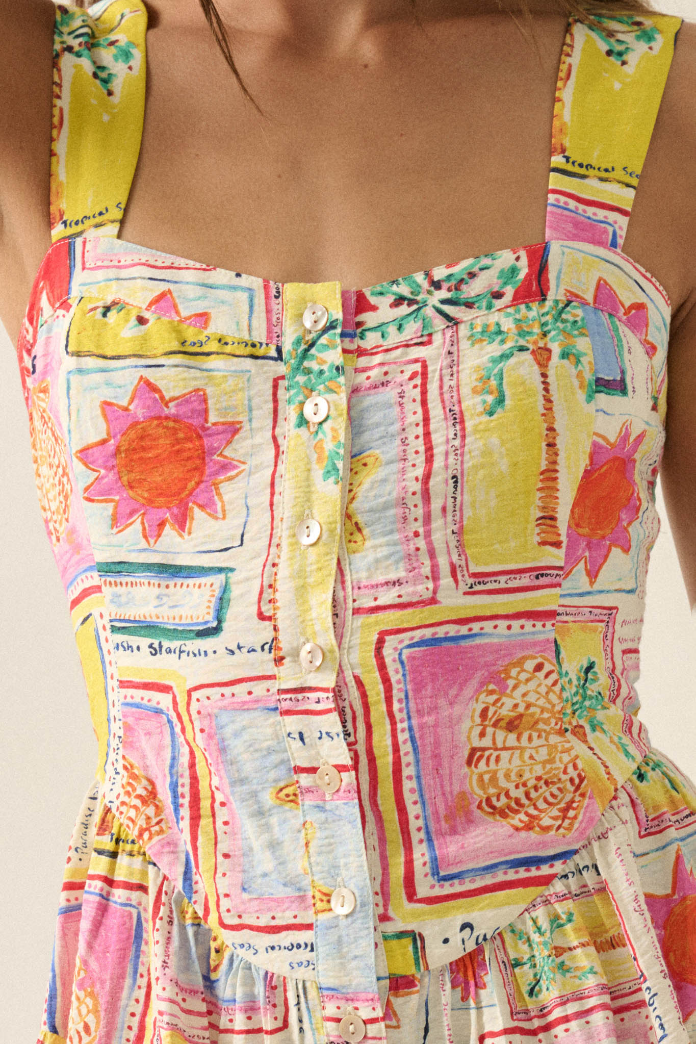 Paradise Bound Tropical-Print Tiered Ruffle Romper