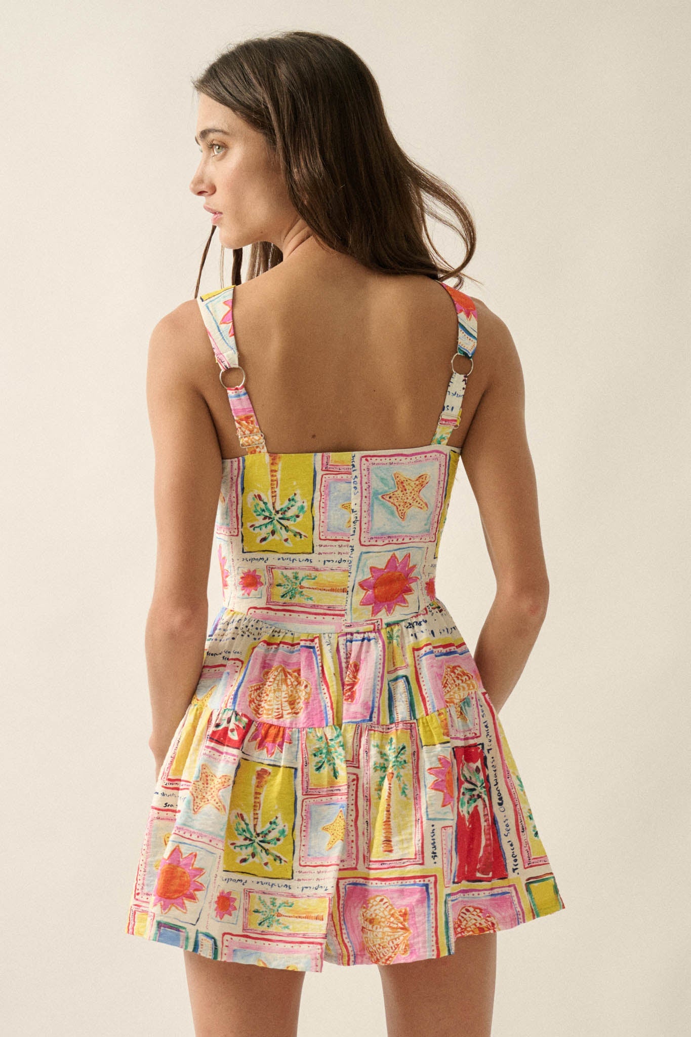 Paradise Bound Tropical-Print Tiered Ruffle Romper