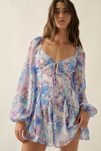 Pretty in Pastel Floral Chiffon Tie-Front Romper