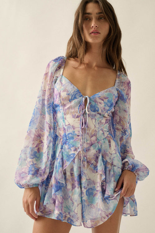 Pretty in Pastel Floral Chiffon Tie-Front Romper