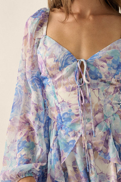 Pretty in Pastel Floral Chiffon Tie-Front Romper