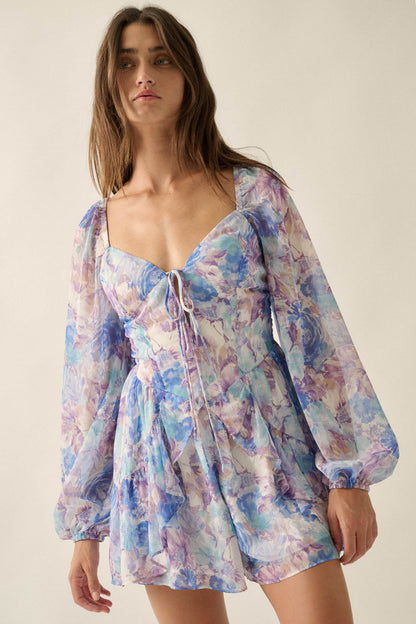 Pretty in Pastel Floral Chiffon Tie-Front Romper