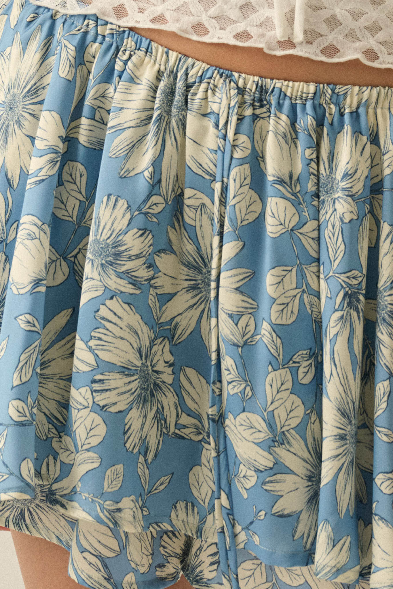 Dancing Daisies Floral Satin Drawstring Mini Skort