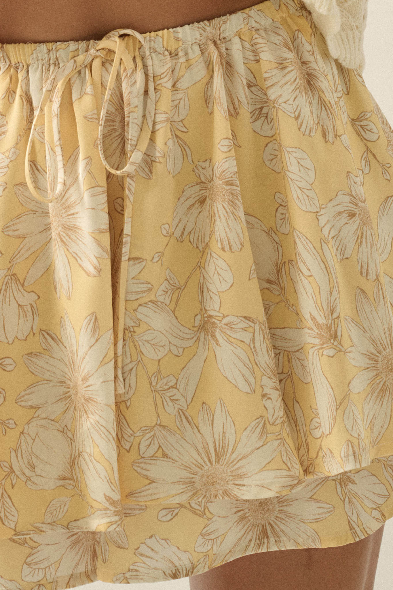 Dancing Daisies Floral Satin Drawstring Mini Skort