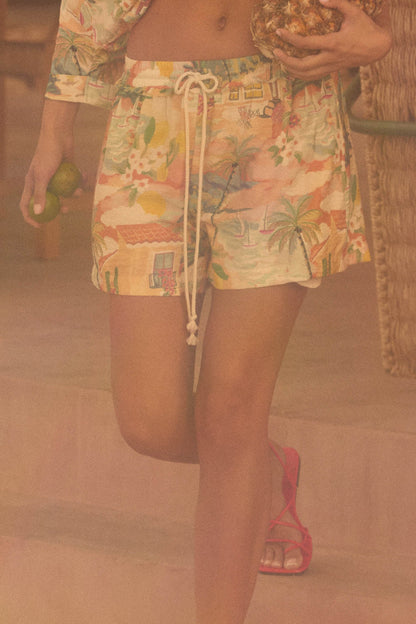 Caribbean Dream Tropical-Print Drawstring Shorts