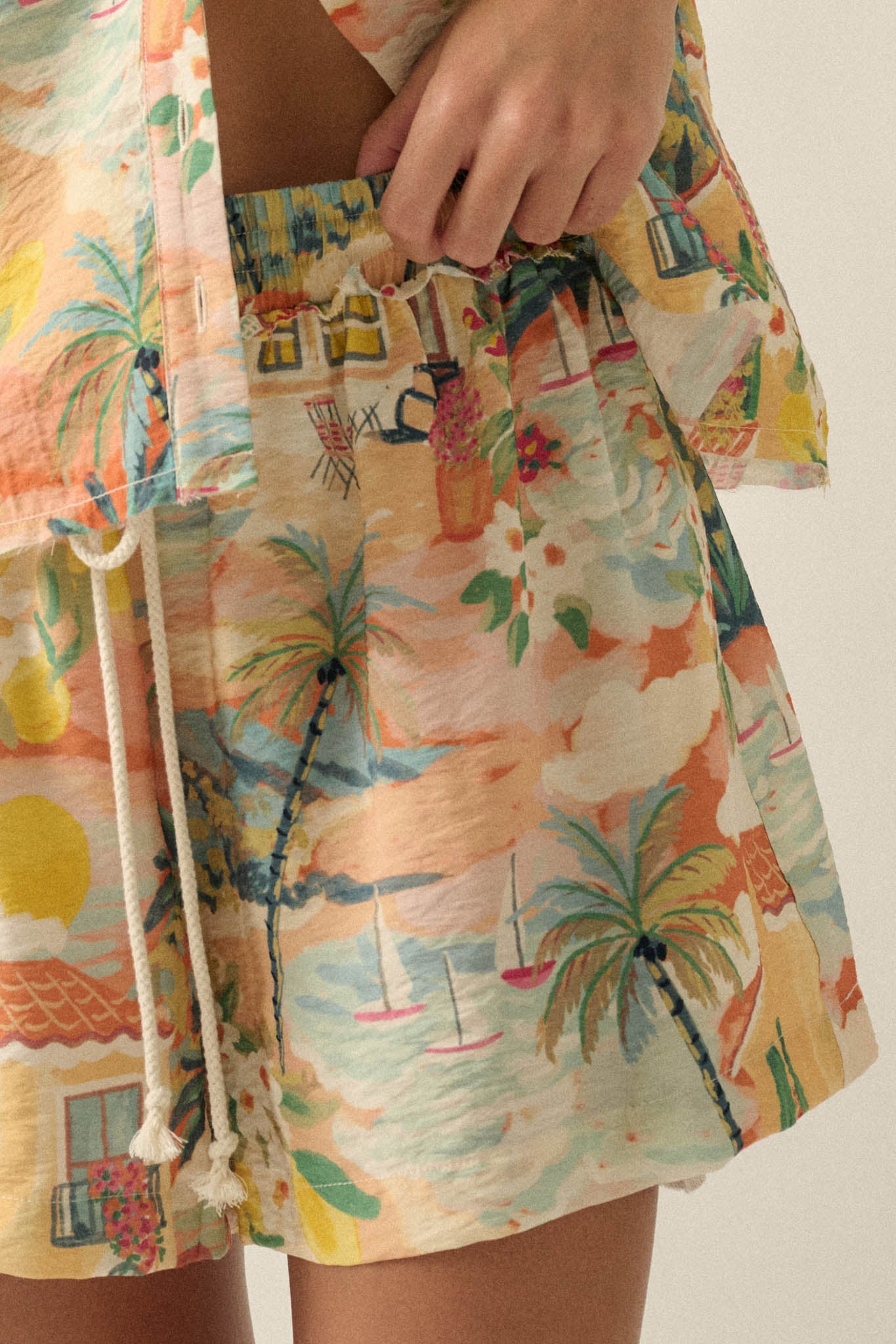 Caribbean Dream Tropical-Print Drawstring Shorts