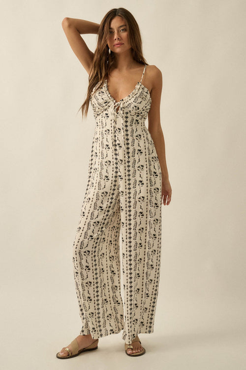 Growing Strong Floral-Stripe Crepe Halter Jumpsuit