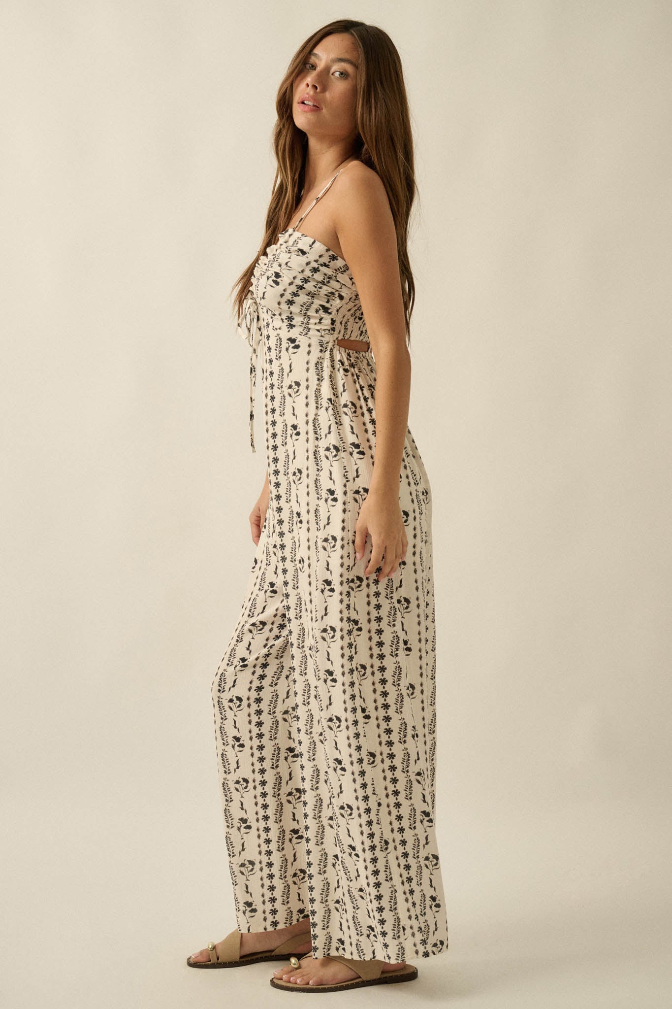 Growing Strong Floral-Stripe Crepe Halter Jumpsuit