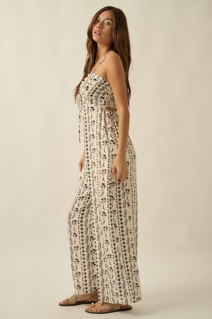 Growing Strong Floral-Stripe Crepe Halter Jumpsuit