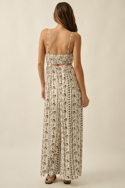 Growing Strong Floral-Stripe Crepe Halter Jumpsuit