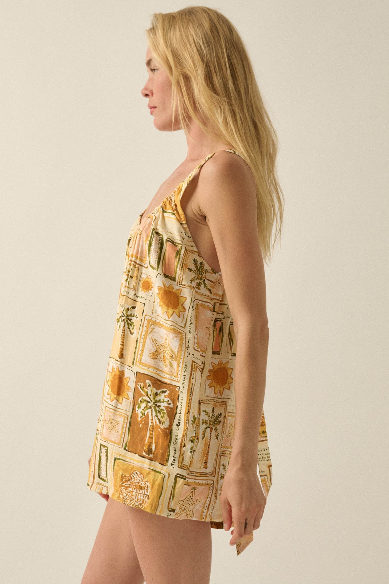 Chasing Paradise Tropical-Print Tie-Back Romper