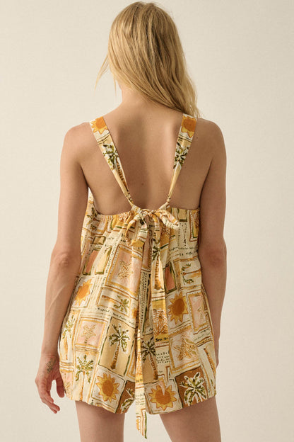 Chasing Paradise Tropical-Print Tie-Back Romper