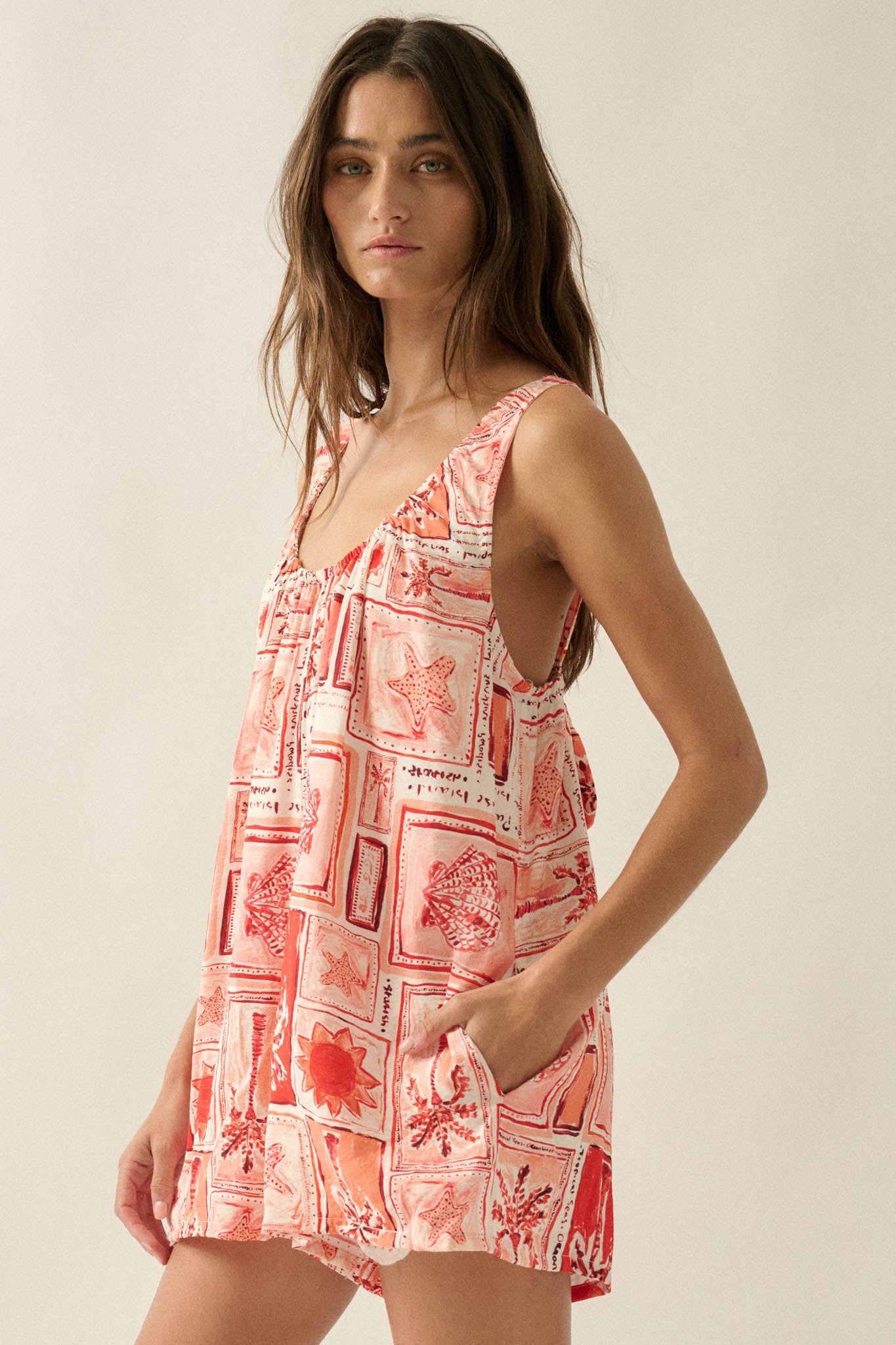 Chasing Paradise Tropical-Print Tie-Back Romper