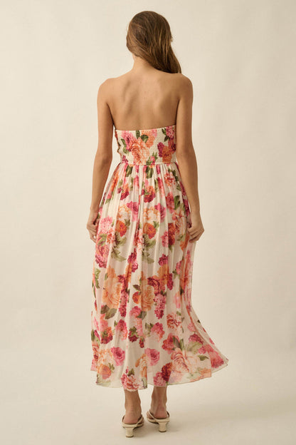 Garden Stroll Floral Mesh Strapless Romper Maxi Dress