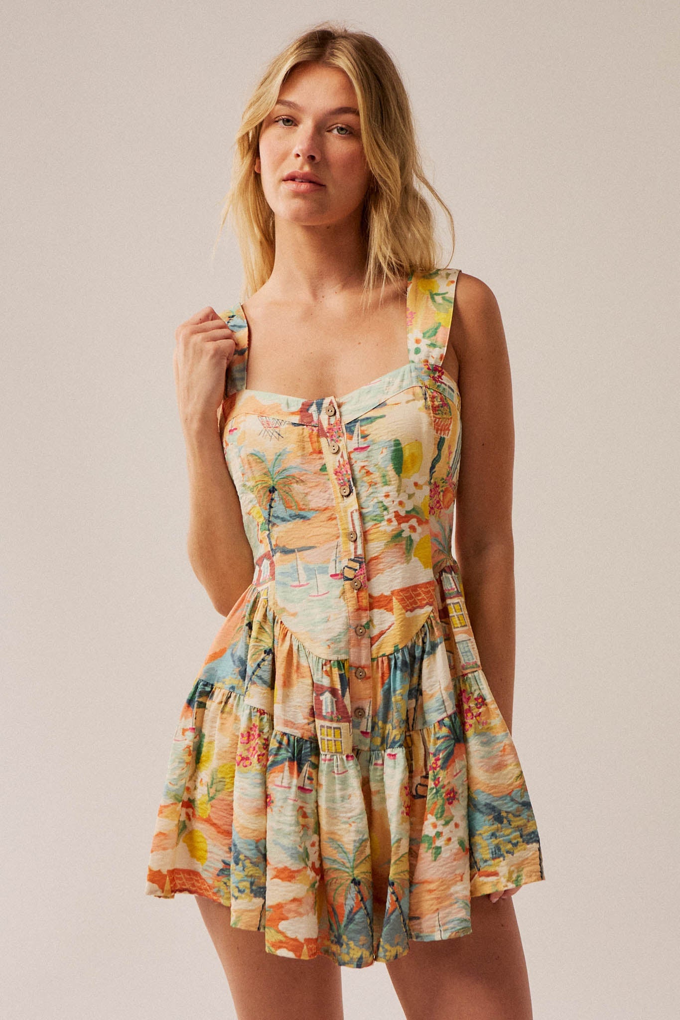 Jamaican Me Crazy Tropical-Print Tiered Romper