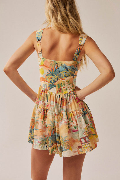 Jamaican Me Crazy Tropical-Print Tiered Romper