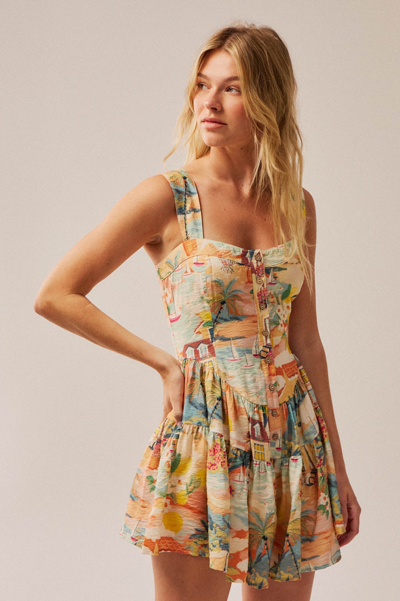 Jamaican Me Crazy Tropical-Print Tiered Romper