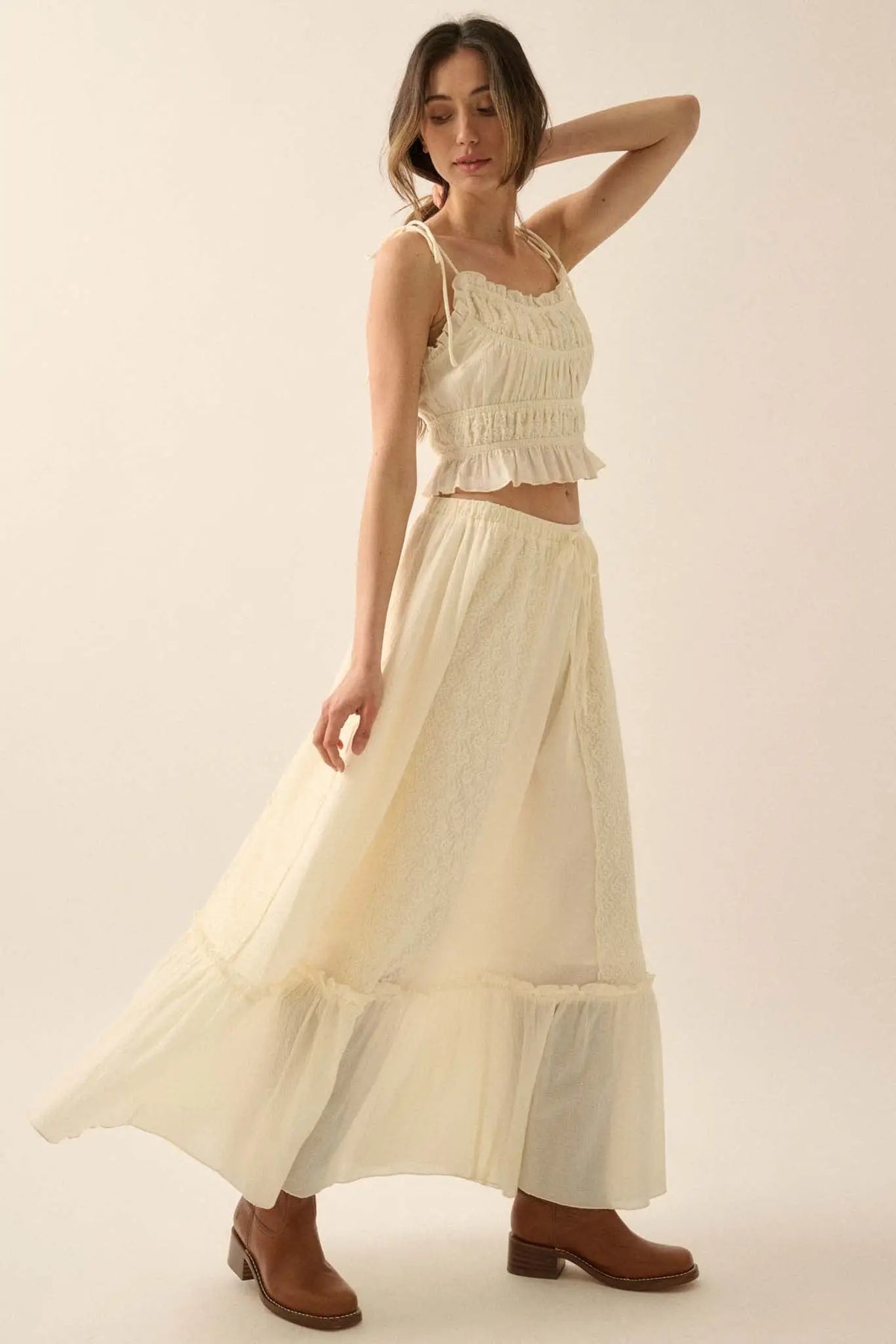 Graceful Beauty Lace and Cotton Ruffle Maxi Skirt