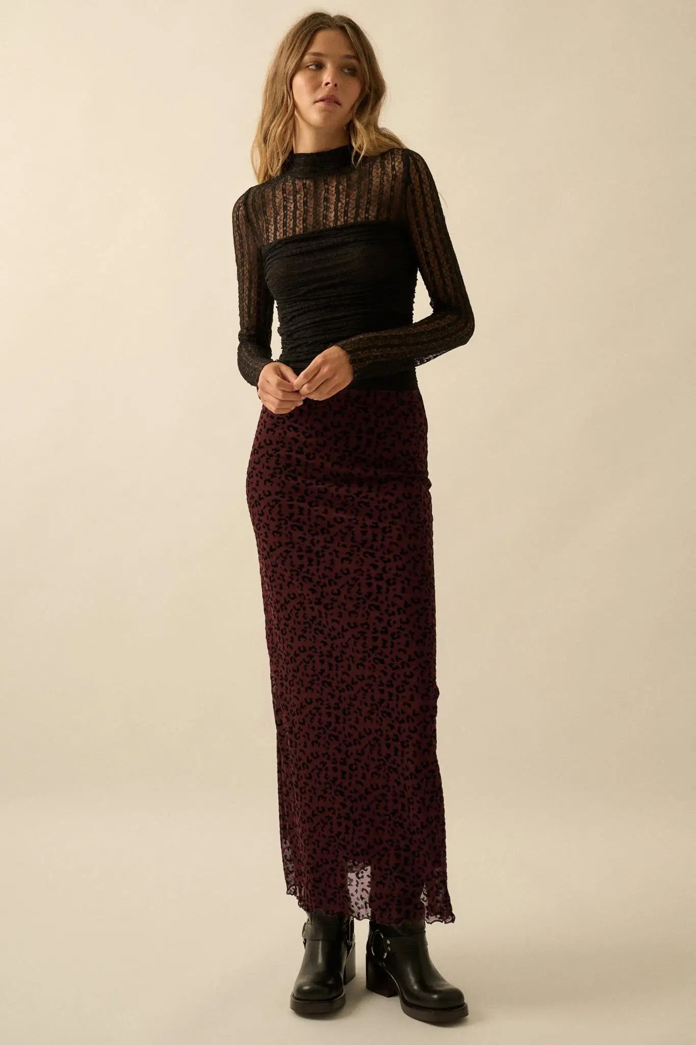 Pretty Wild Leopard Mesh Maxi Skirt