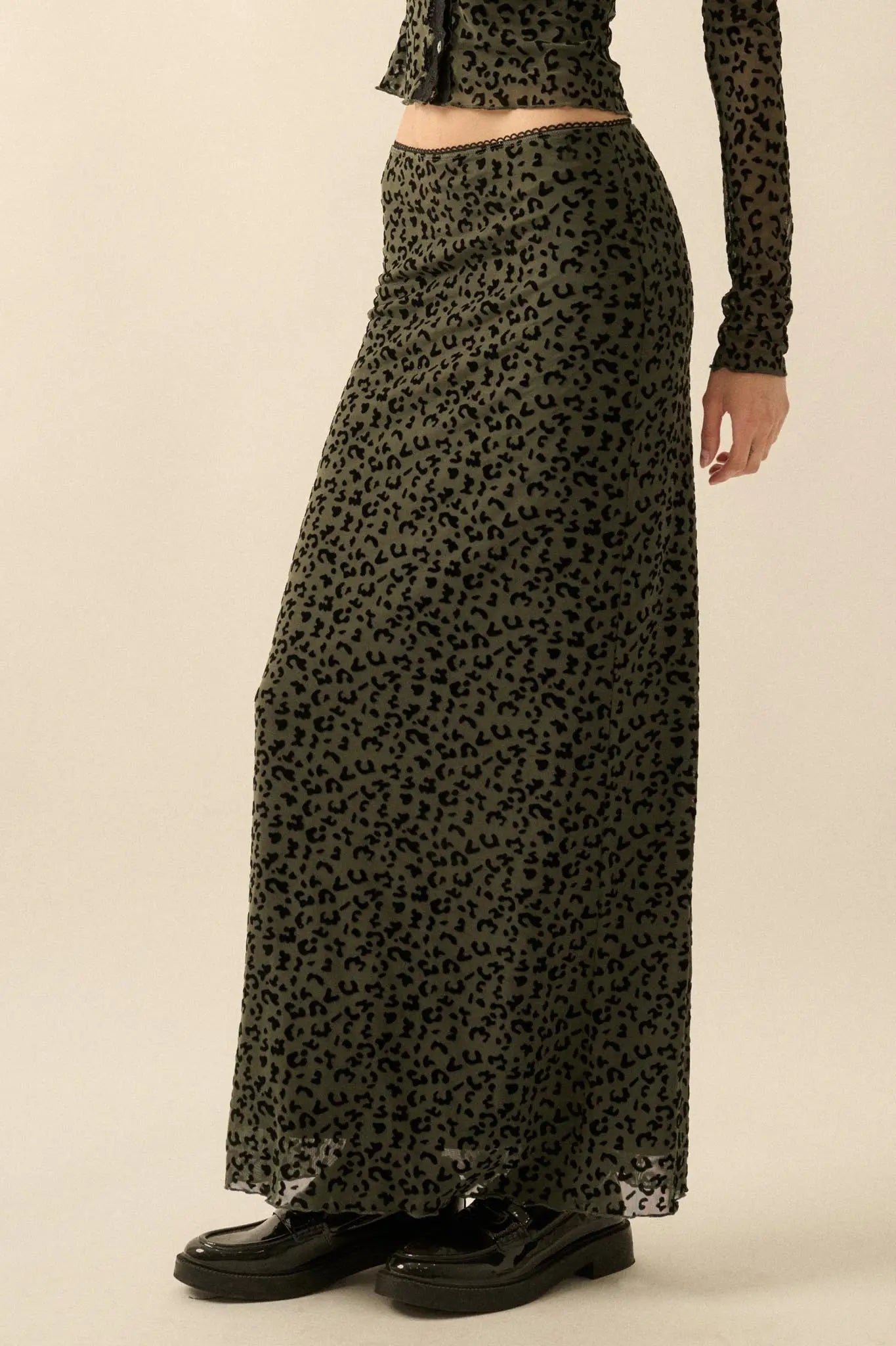 Pretty Wild Leopard Mesh Maxi Skirt