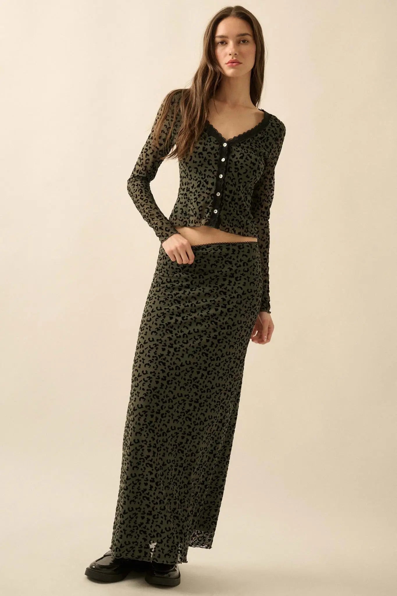 Pretty Wild Leopard Mesh Maxi Skirt