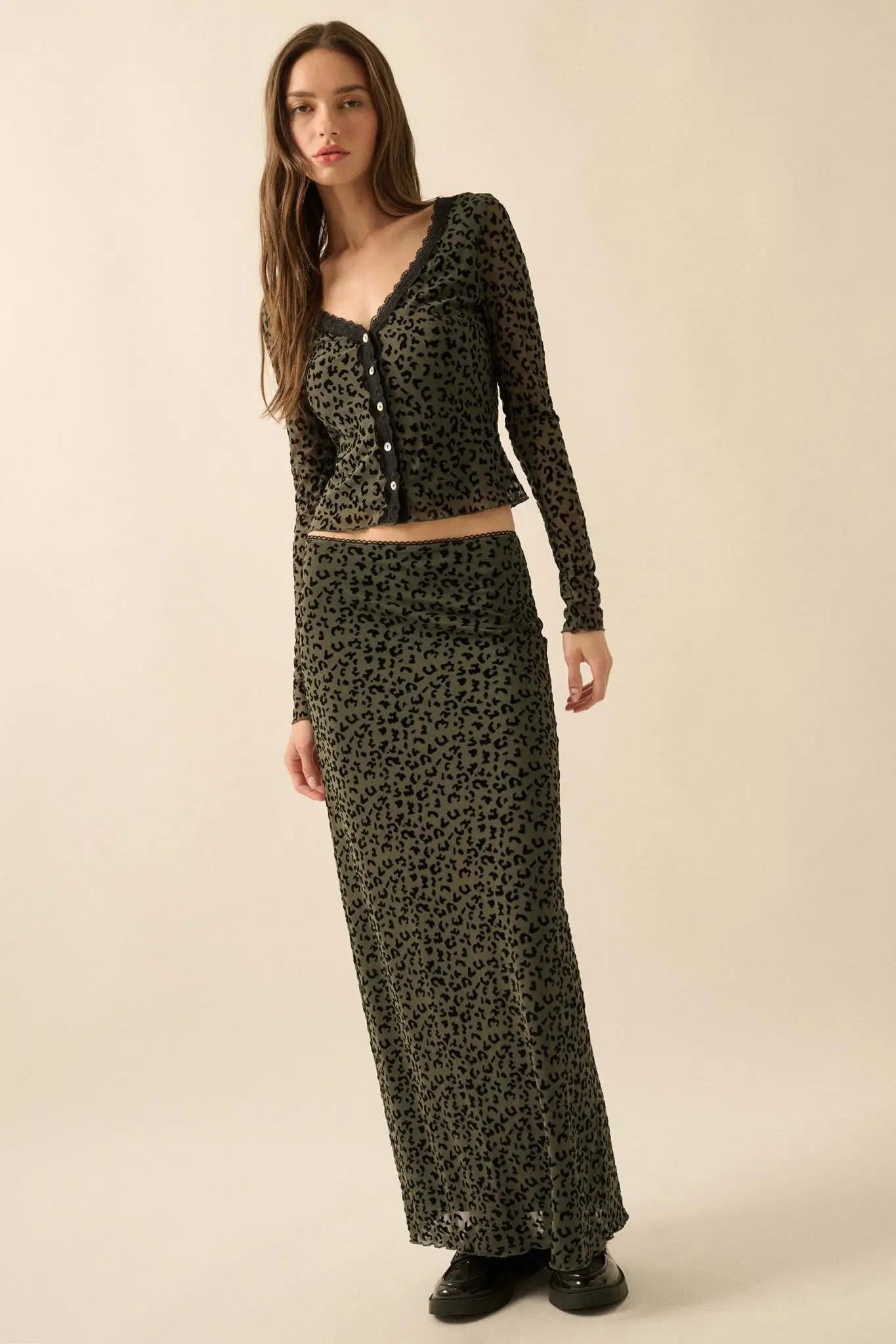 Pretty Wild Leopard Mesh Maxi Skirt