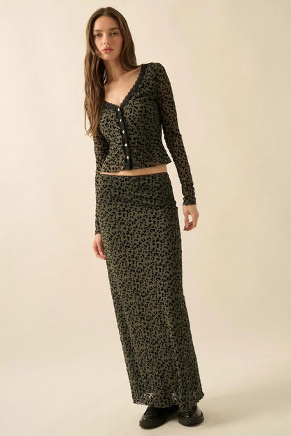 Pretty Wild Leopard Mesh Maxi Skirt