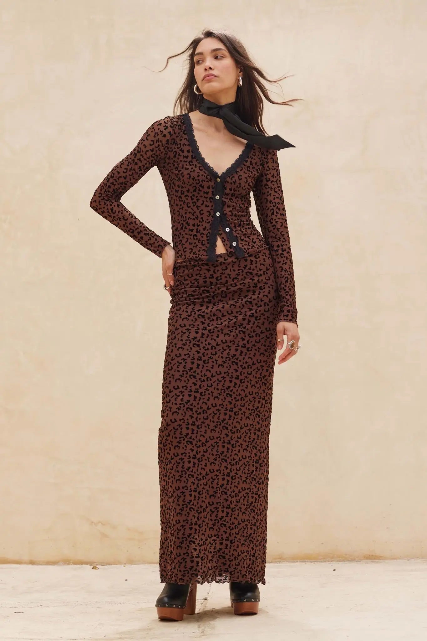 Pretty Wild Leopard Mesh Maxi Skirt