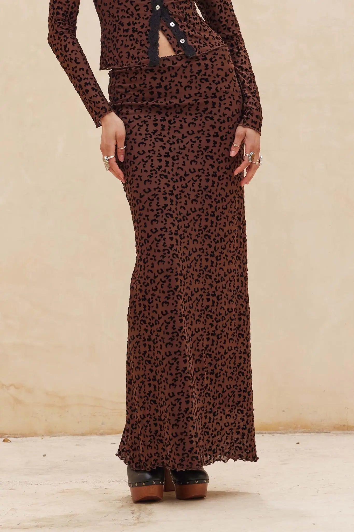 Pretty Wild Leopard Mesh Maxi Skirt
