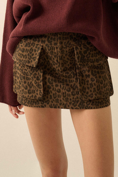 Jungle Girl Leopard Twill Cargo Mini Skirt