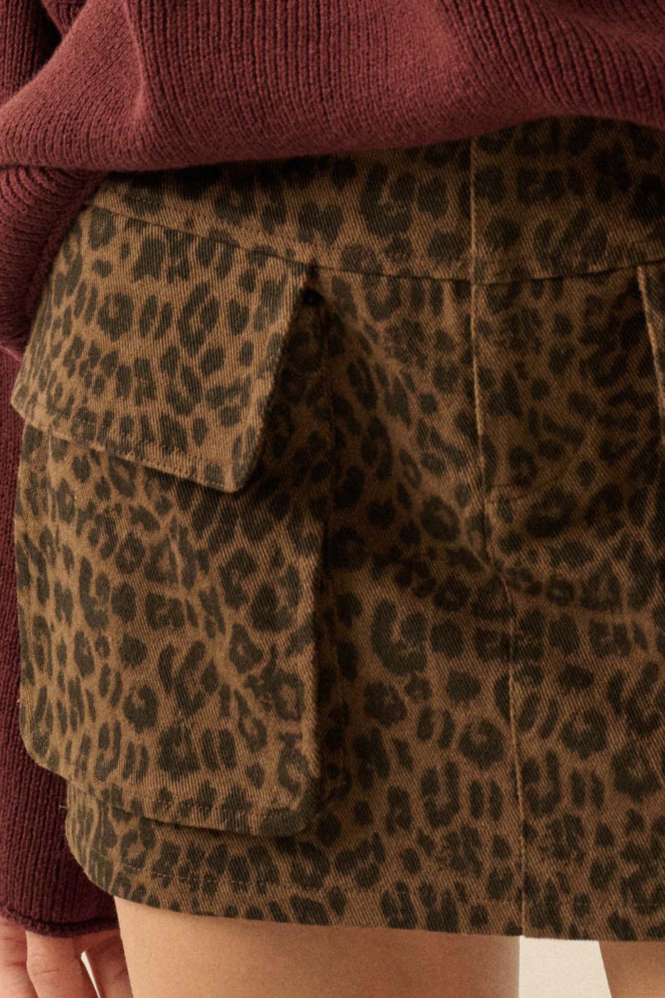 Jungle Girl Leopard Twill Cargo Mini Skirt