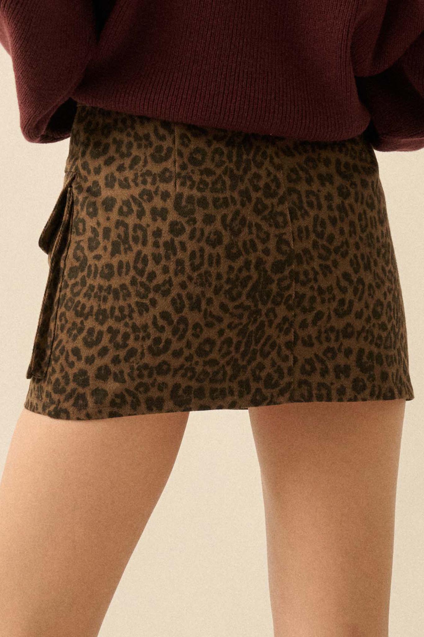 Jungle Girl Leopard Twill Cargo Mini Skirt