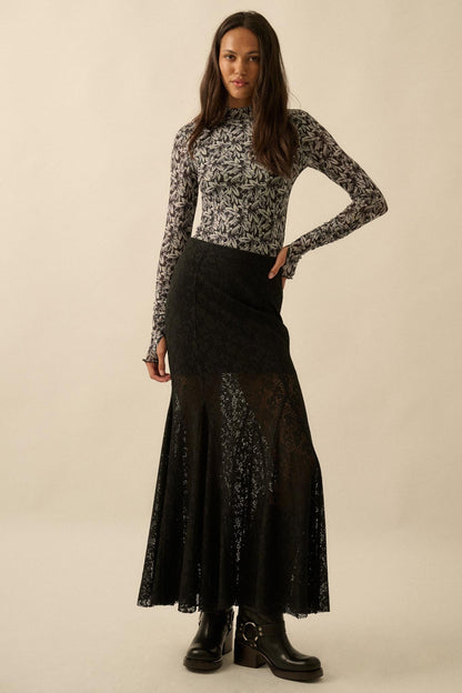 Moment in Time Floral Lace Mermaid Maxi Skirt