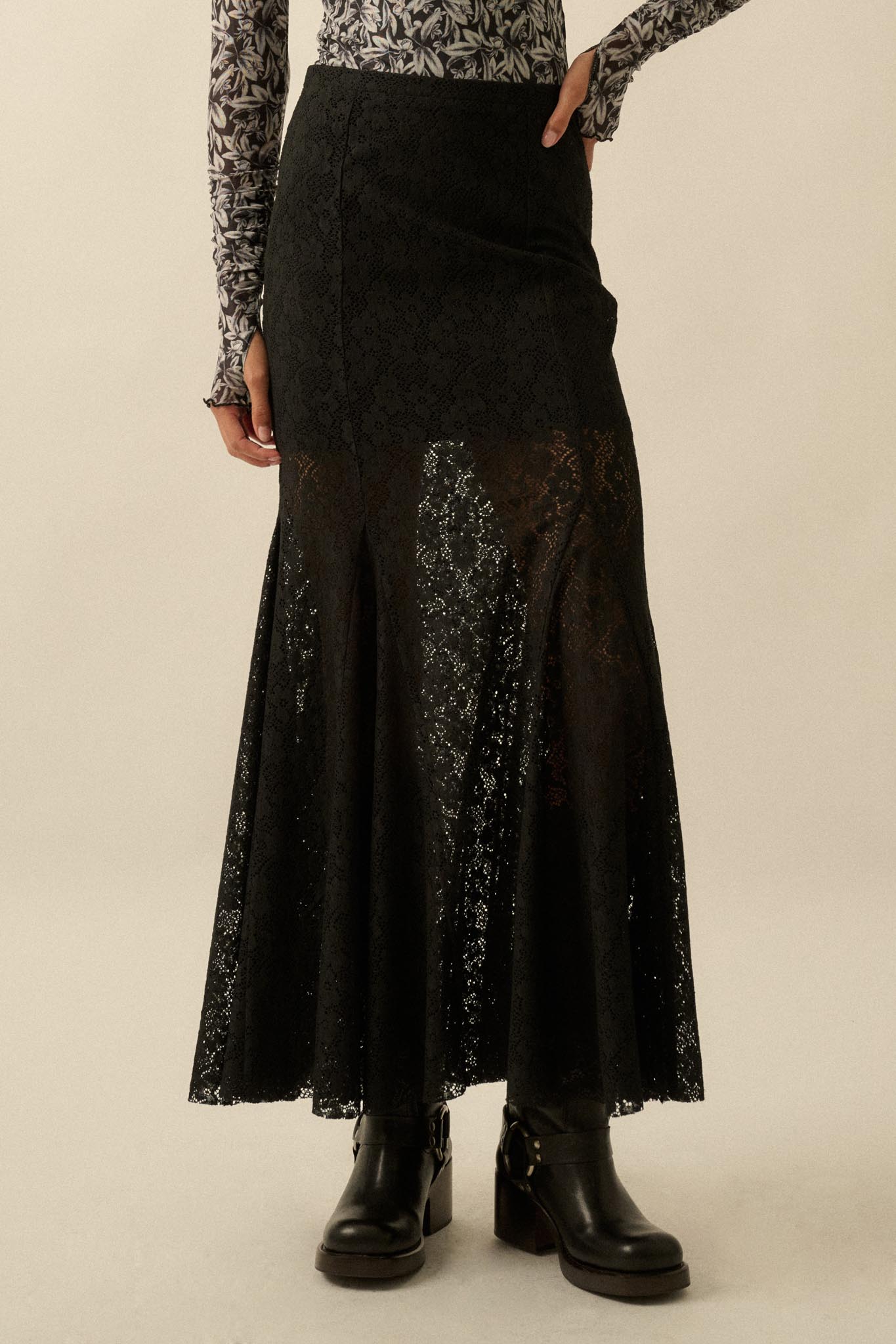 Moment in Time Floral Lace Mermaid Maxi Skirt