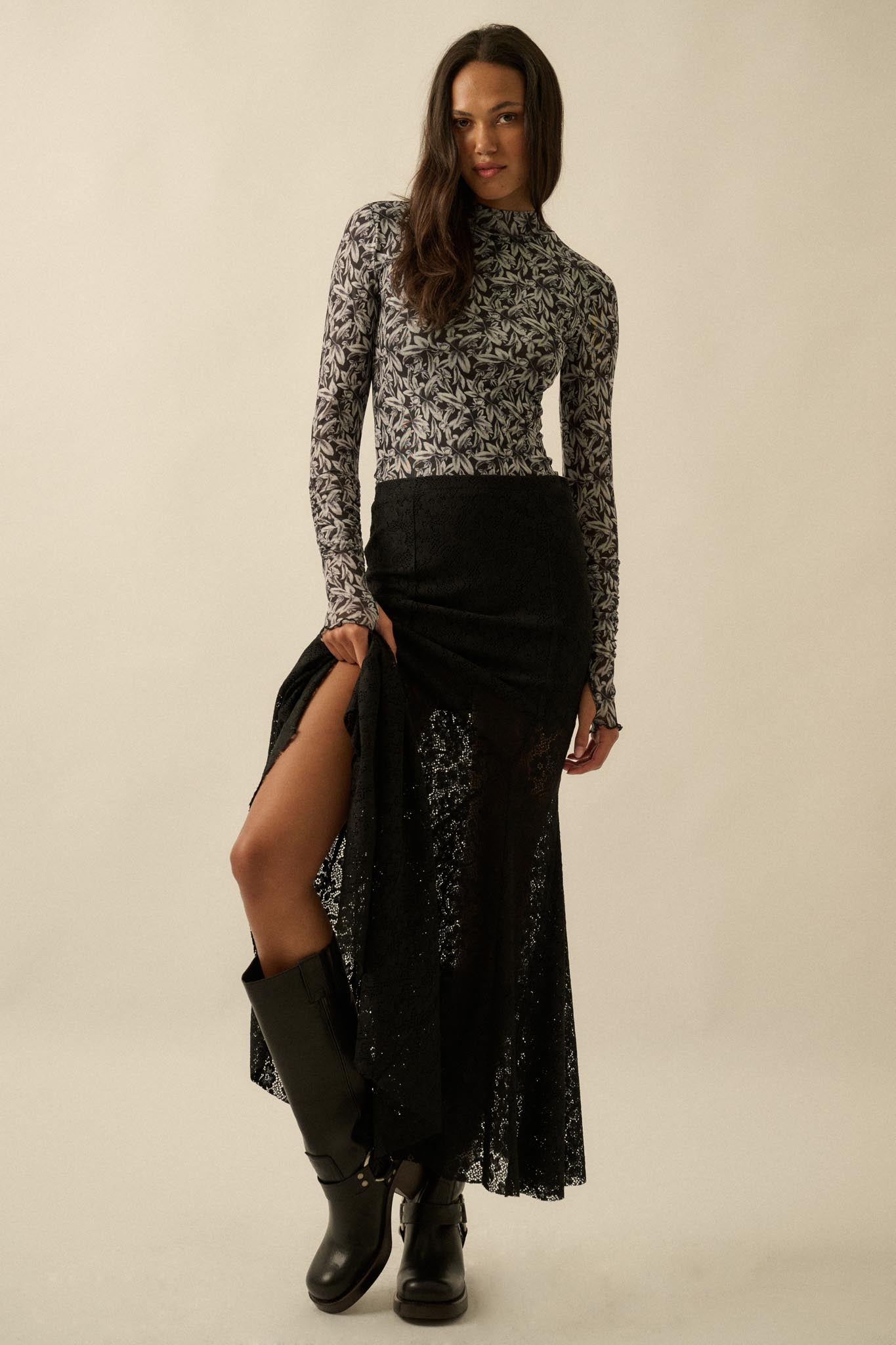 Moment in Time Floral Lace Mermaid Maxi Skirt