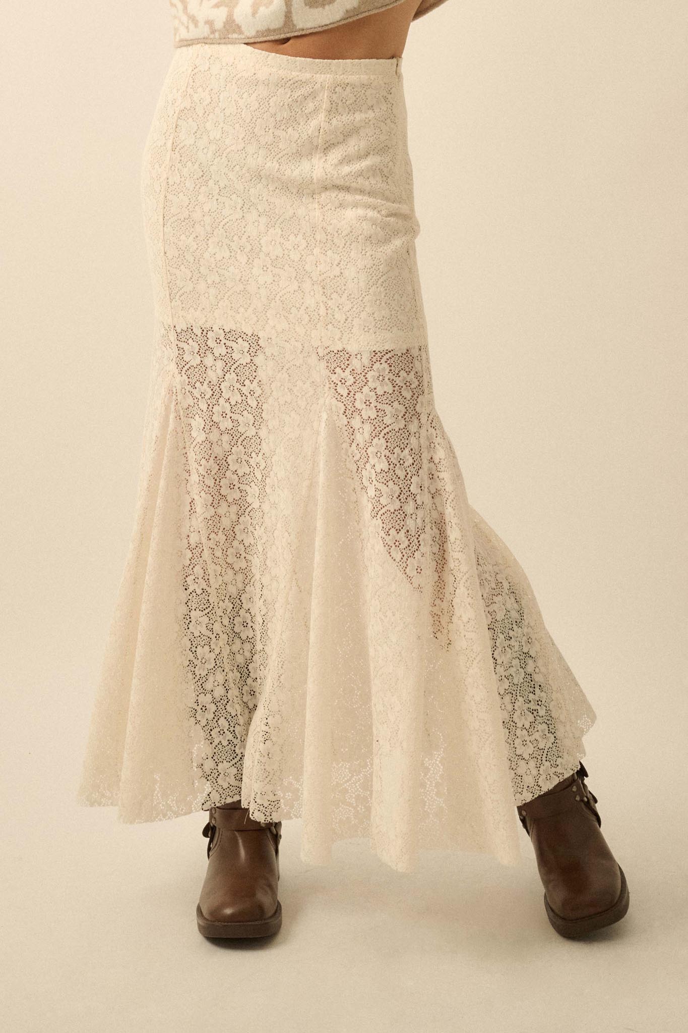 Moment in Time Floral Lace Mermaid Maxi Skirt