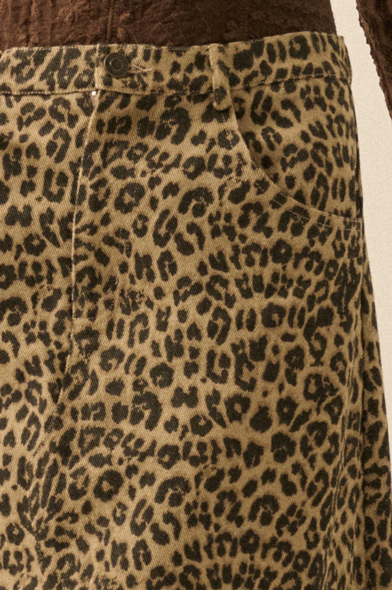 Concrete Jungle Leopard Twill Raw-Edge Midi Skirt