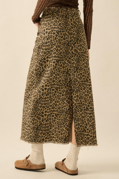 Concrete Jungle Leopard Twill Raw-Edge Midi Skirt