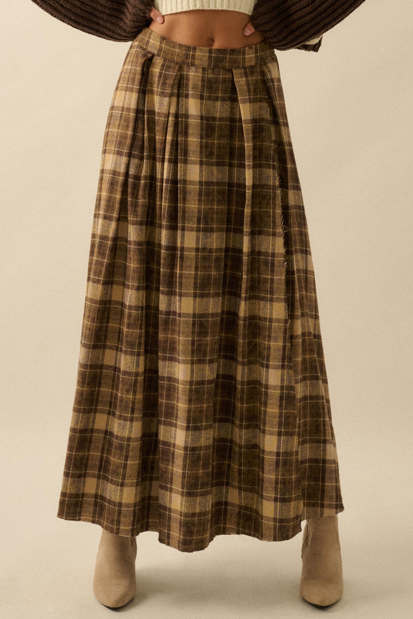 Highland Home Plaid Flannel Wrapped Maxi Skirt