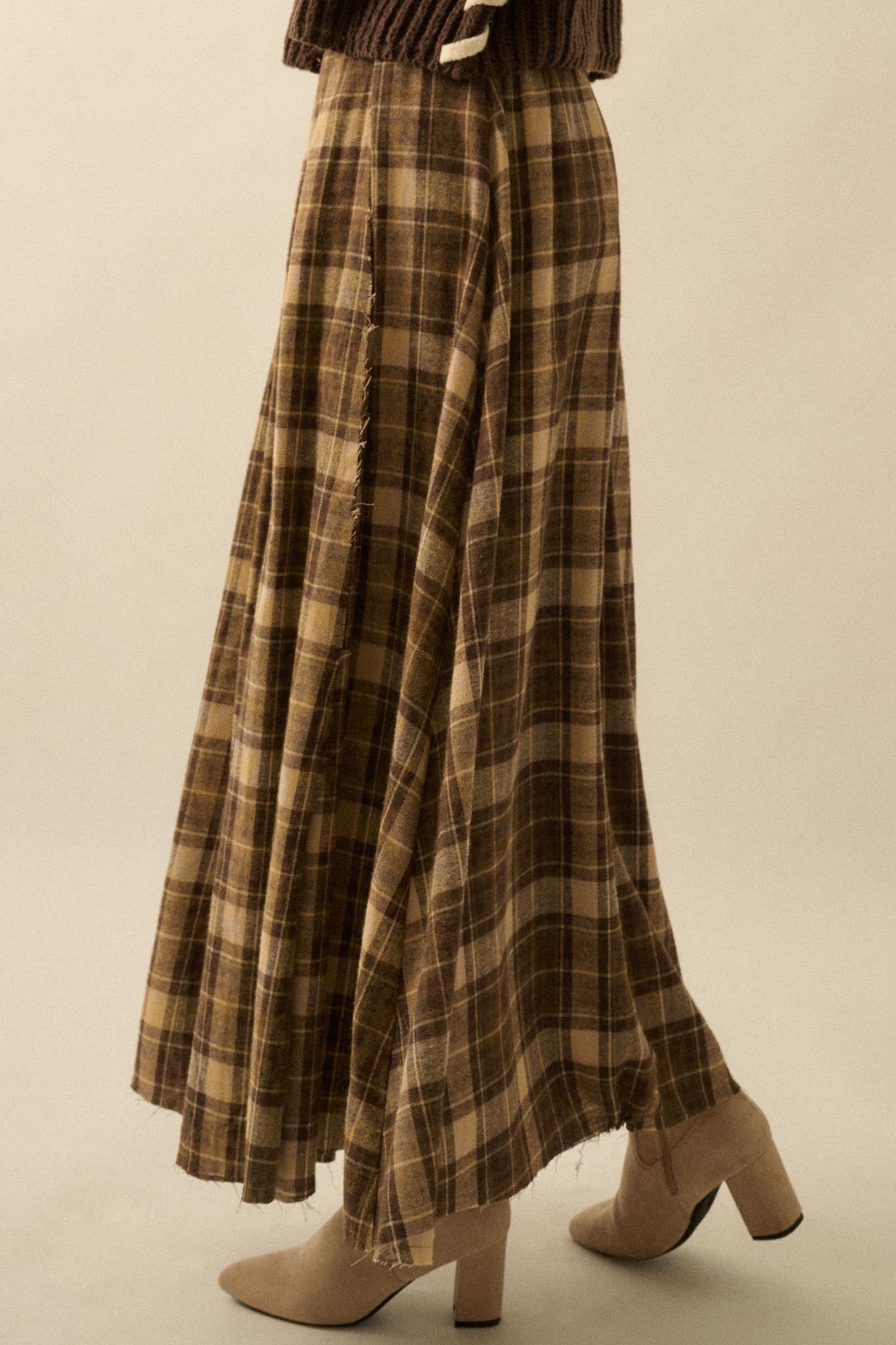 Highland Home Plaid Flannel Wrapped Maxi Skirt