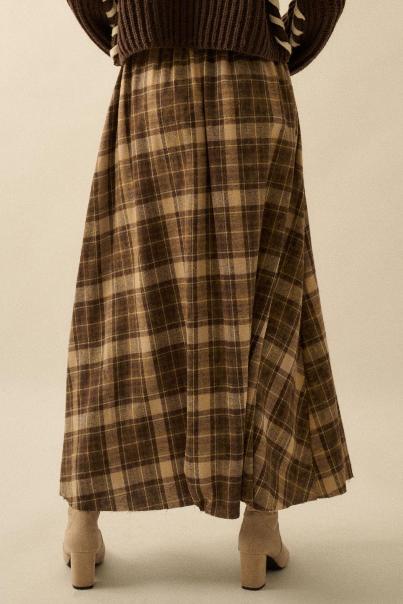 Highland Home Plaid Flannel Wrapped Maxi Skirt