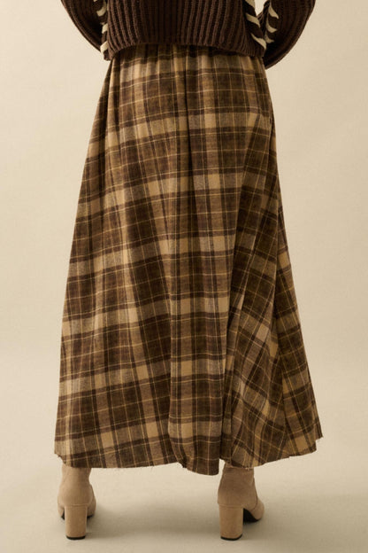 Highland Home Plaid Flannel Wrapped Maxi Skirt
