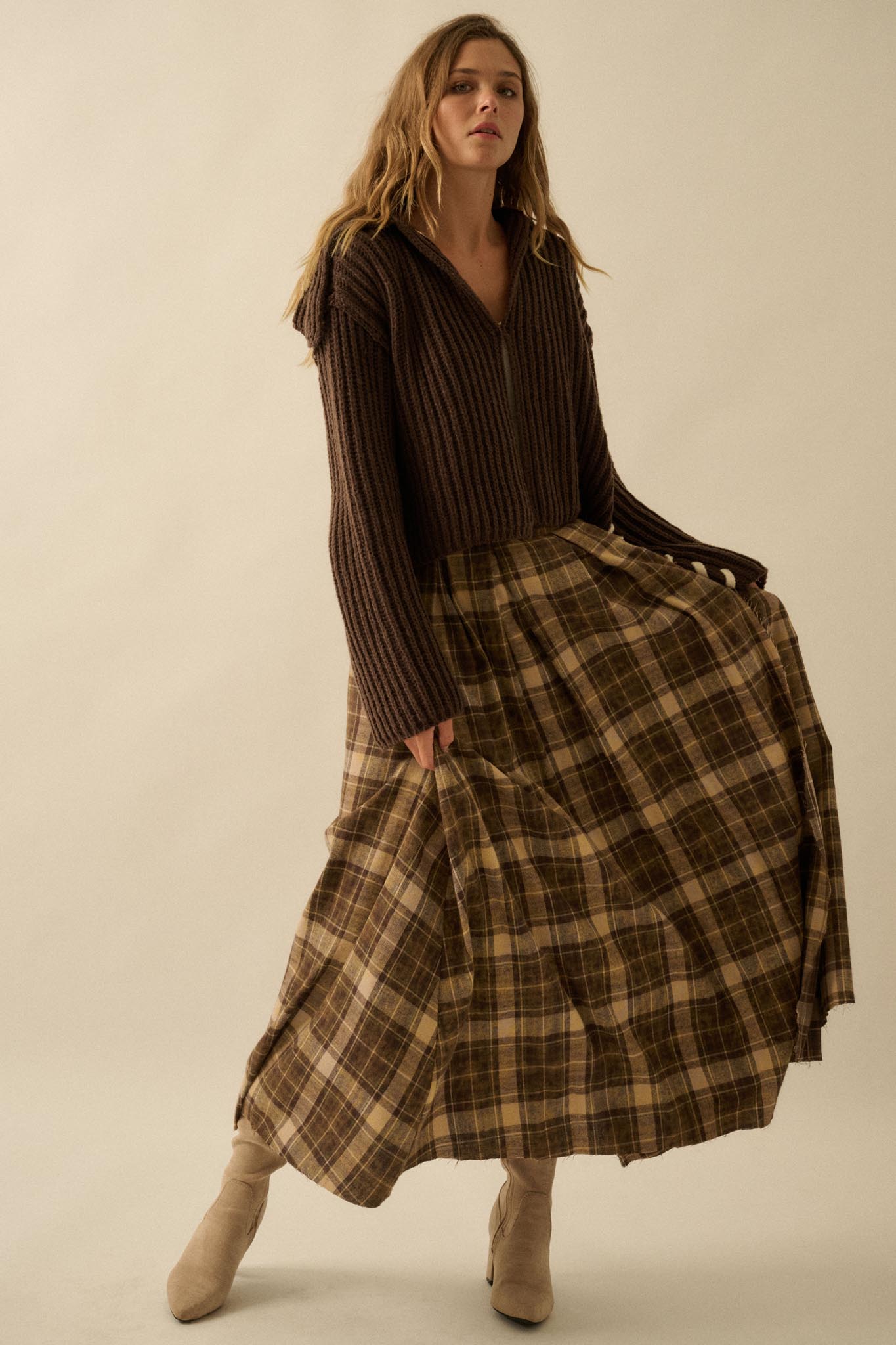 Highland Home Plaid Flannel Wrapped Maxi Skirt