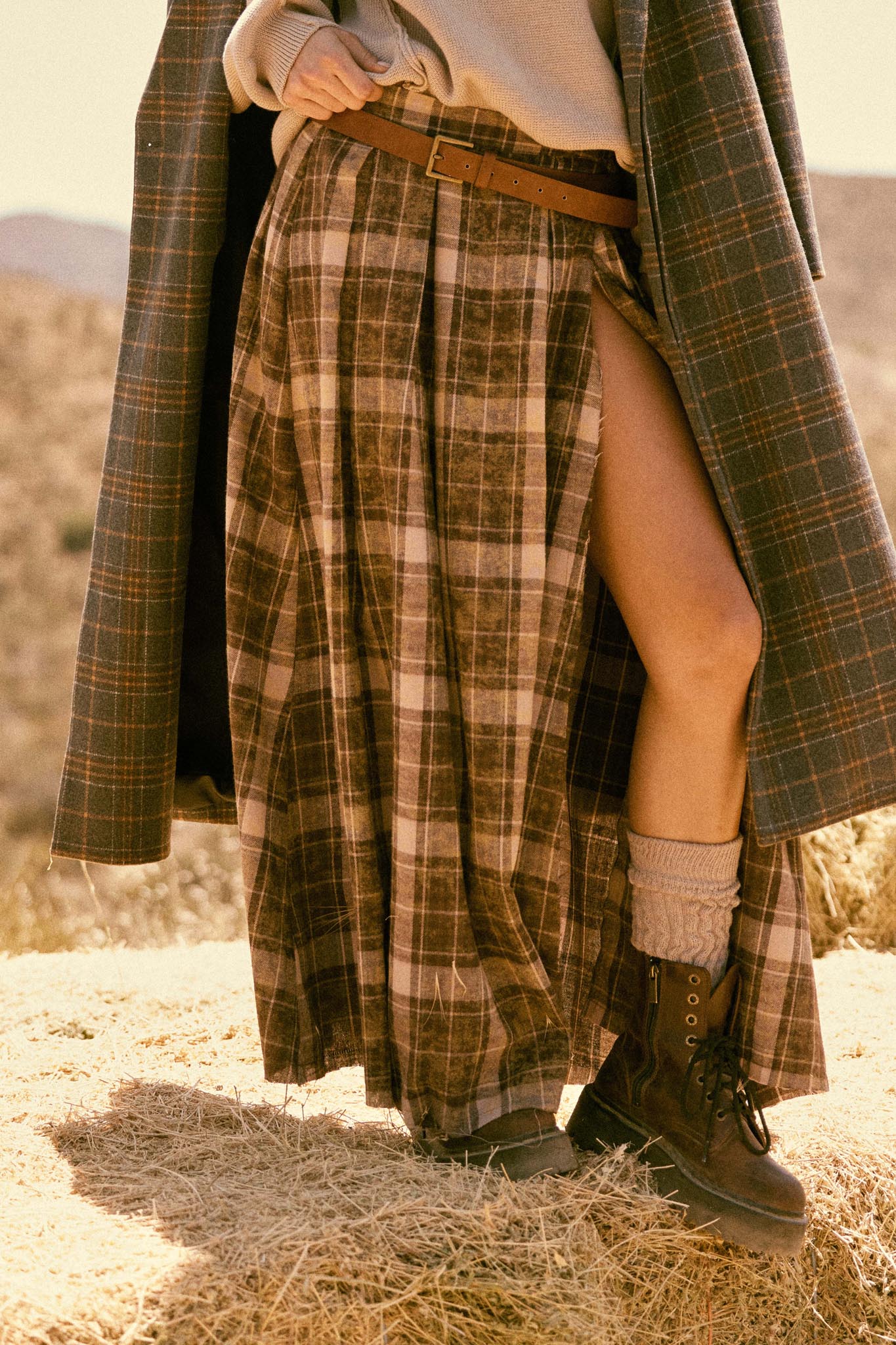 Highland Home Plaid Flannel Wrapped Maxi Skirt