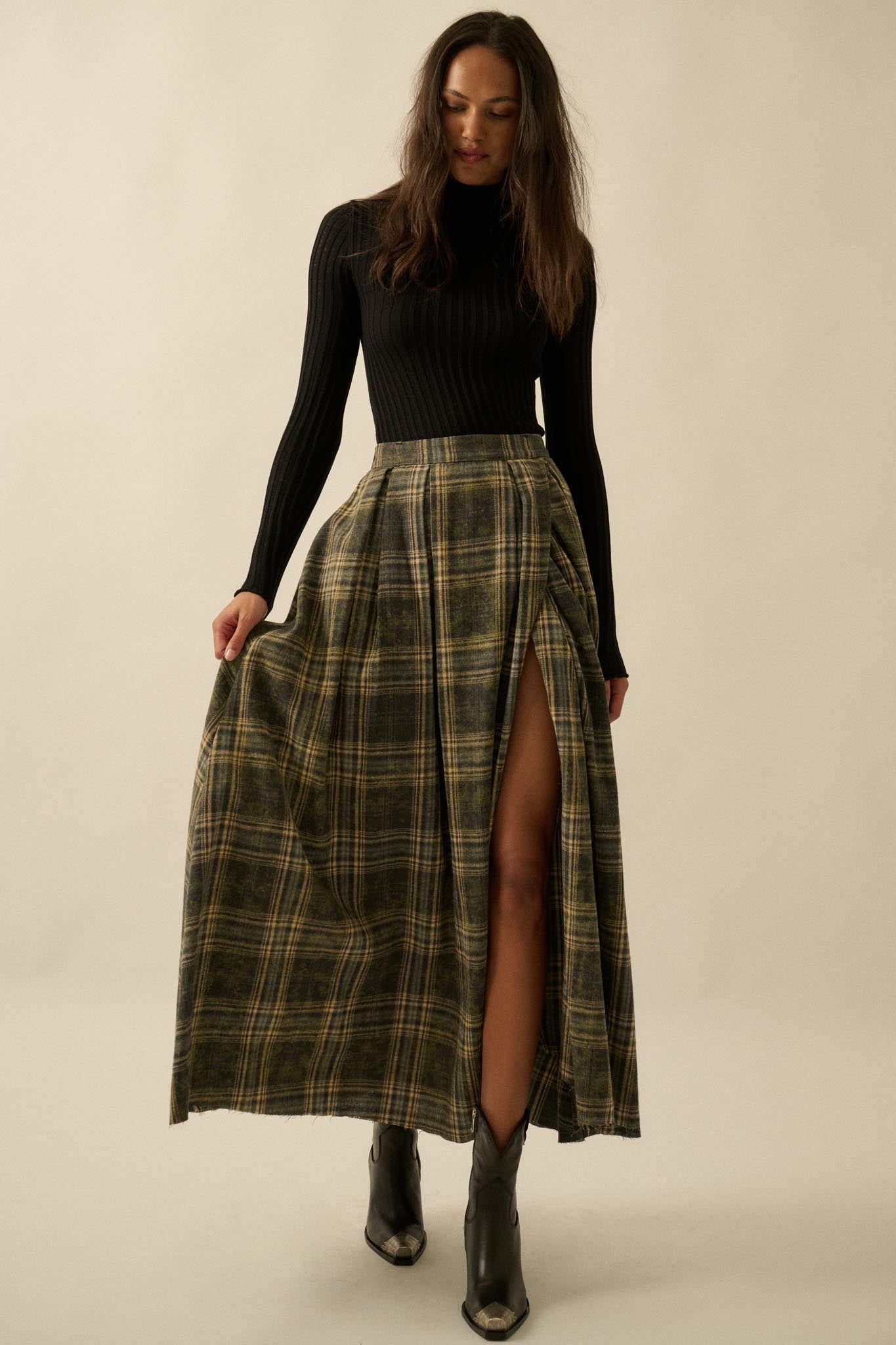 Highland Home Plaid Flannel Wrapped Maxi Skirt